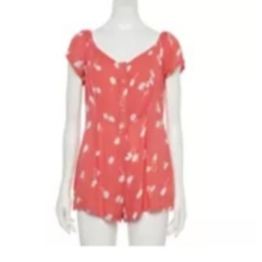 Juniors' SO® Cap Sleeve Button Down Romper XXLARGE, Red Floral